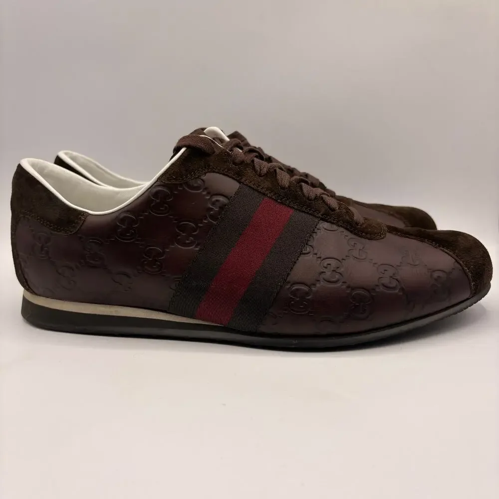 GUCCI Guccissima Monogram Leather Web Sneakers Oxblood Brown Sz 9.5G/US10 $1095 - Picture 5 of 12